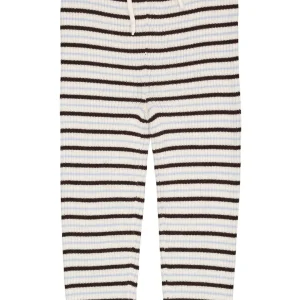 Merino wollen classic rib broek met touwtjes - Cream/DK brown /Dusty blue combi