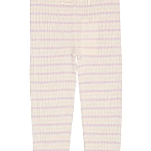 Merino wollen classic rib broek met touwtjes - Cream/Lavender/Dusty rose combi