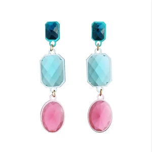 Deco Oval Earrings Pink-Turqouise