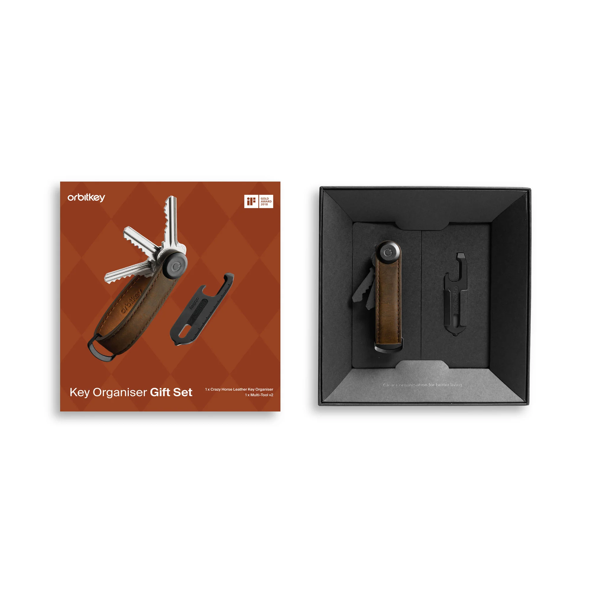 Orbitkey Gift Set│Sleutelhouder Crazy Horse Oak-Brown+Multi-Tool - Afbeelding 4