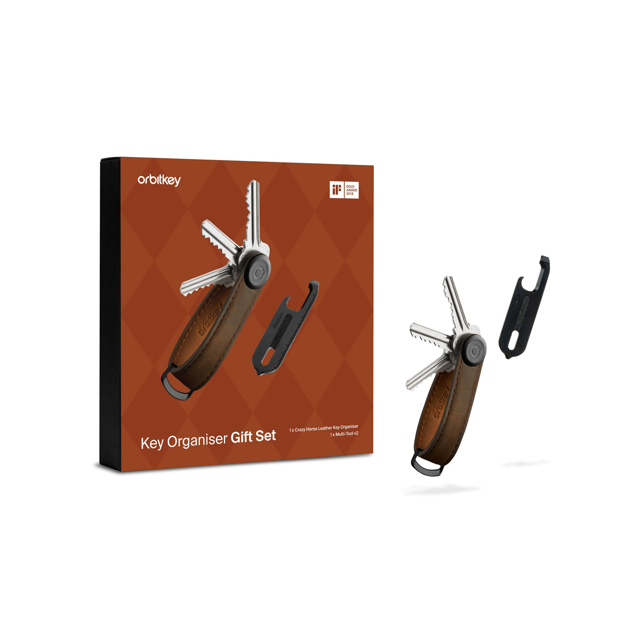 Orbitkey Gift Set│Sleutelhouder Crazy Horse Oak-Brown+Multi-Tool - Afbeelding 2