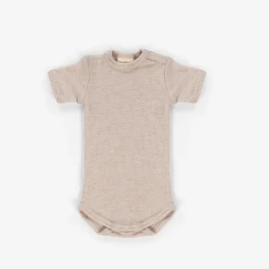 Baby romper met korte mouw - Merinowol- Beige